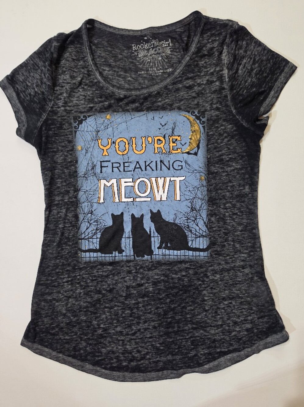 Rocker Girl All Access T-Shirt Womens Medium Grey Black Cat Casual Graphic Tee